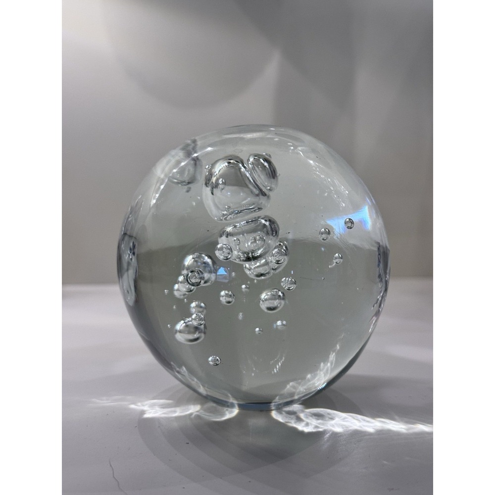 Hand-Crafted Clear Glass Sphere Controlled Bubbles Paperweight Office Decor